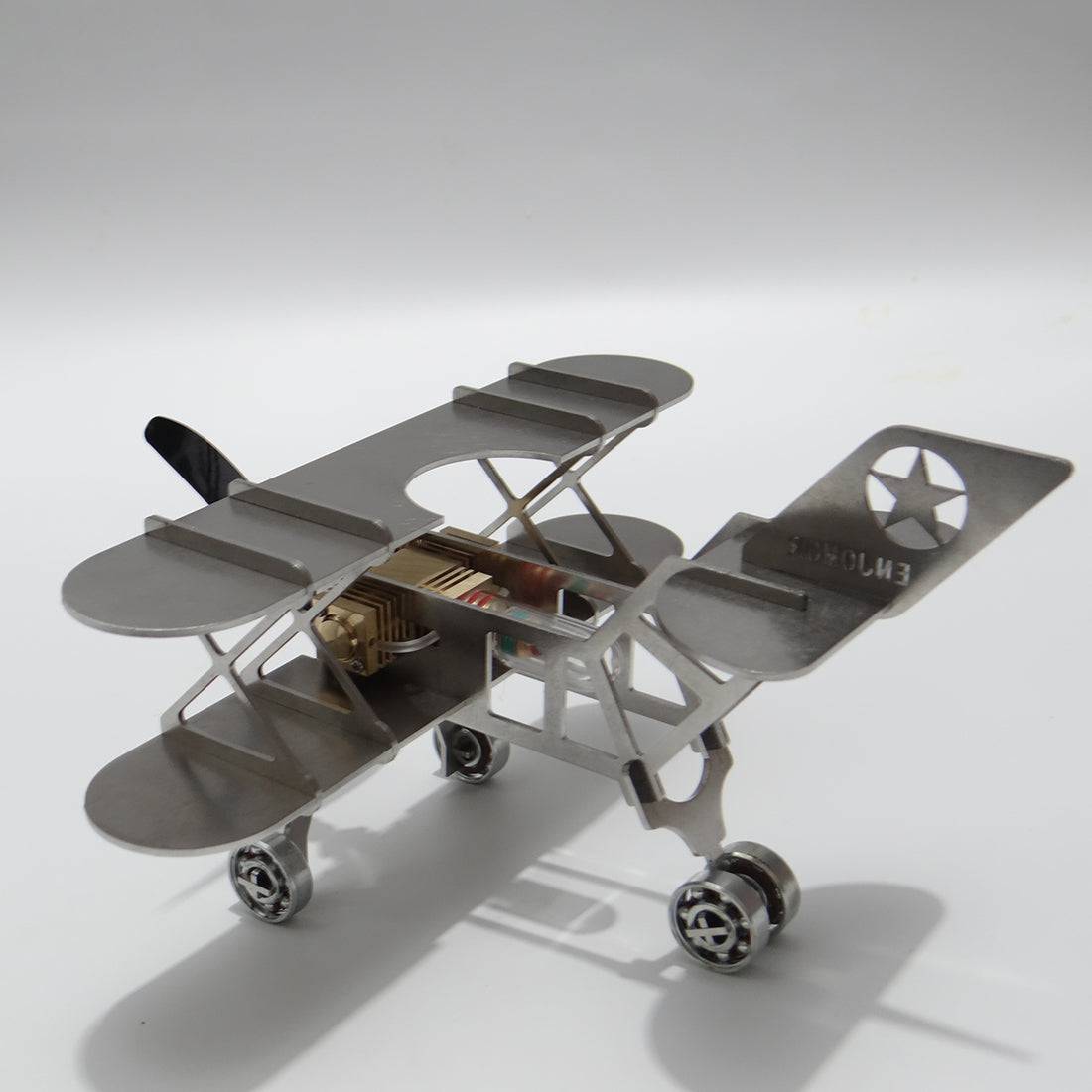 ENJOMOR Metal Stirling Engine Biplane Model Kit Kinetic Art Physics Toy with Spinning Propeller