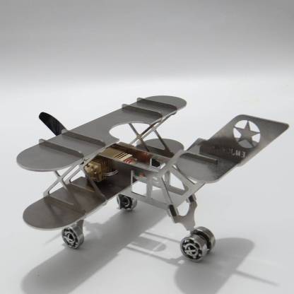 ENJOMOR Metal Stirling Engine Biplane Model Kit Kinetic Art Physics Toy with Spinning Propeller