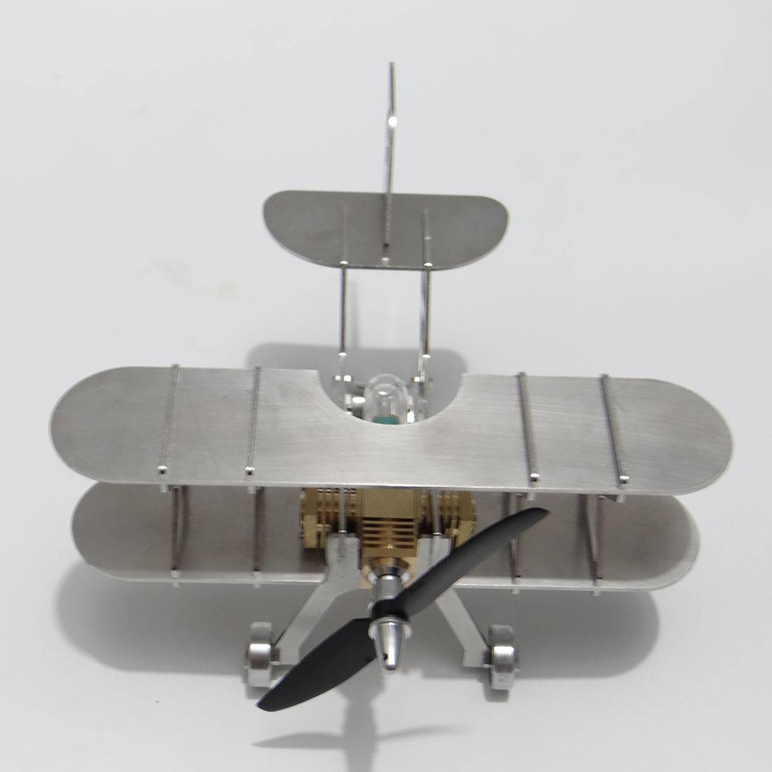 ENJOMOR Metal Stirling Engine Biplane Model Kit Kinetic Art Physics Toy with Spinning Propeller