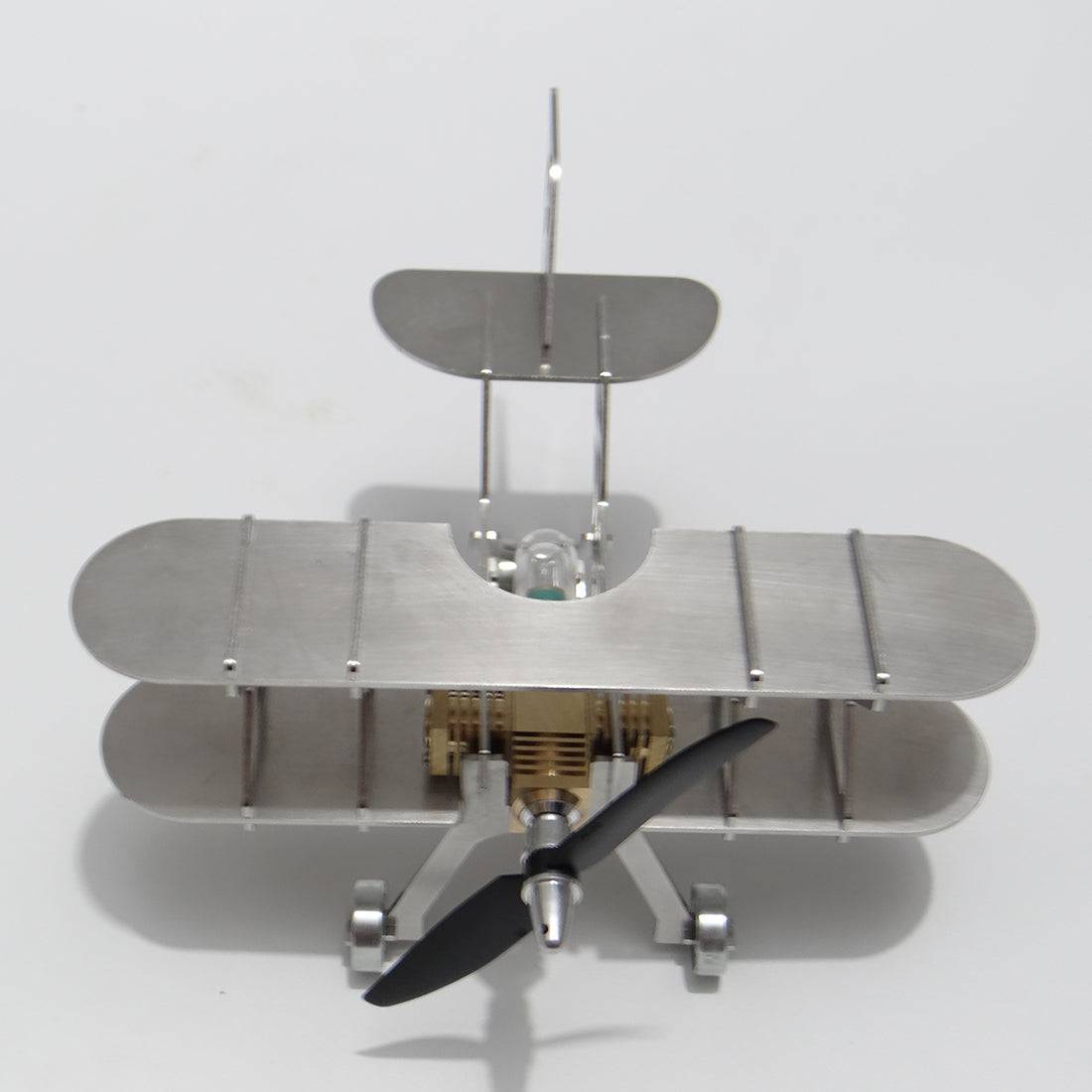 ENJOMOR Metal Stirling Engine Biplane Model Kit Kinetic Art Physics Toy with Spinning Propeller