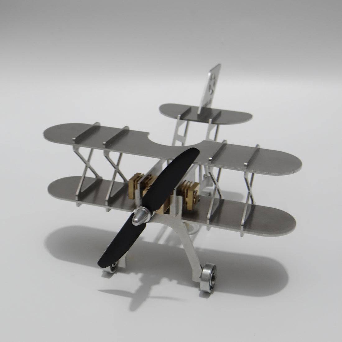 ENJOMOR Metal Stirling Engine Biplane Model Kit Kinetic Art Physics Toy with Spinning Propeller