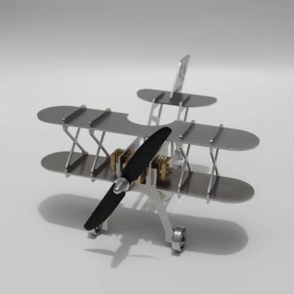 ENJOMOR Metal Stirling Engine Biplane Model Kit Kinetic Art Physics Toy with Spinning Propeller