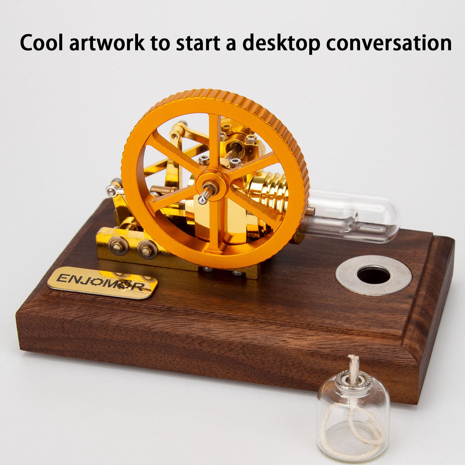ENJOMOR Mini Gamma Hot Air Stirling Engine Model Gold Plated Physics Gift