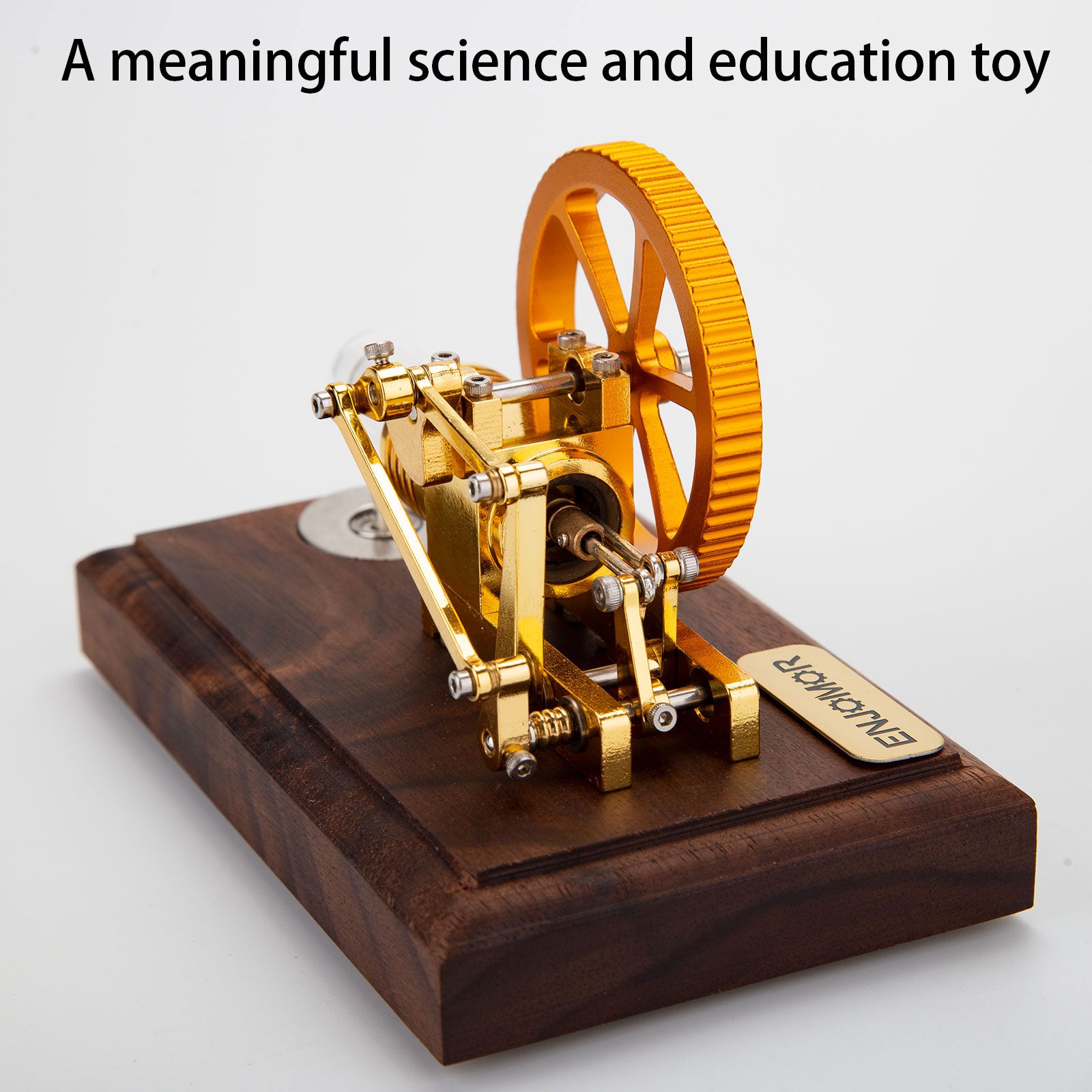 ENJOMOR Mini Gamma Hot Air Stirling Engine Model Gold Plated Physics Gift