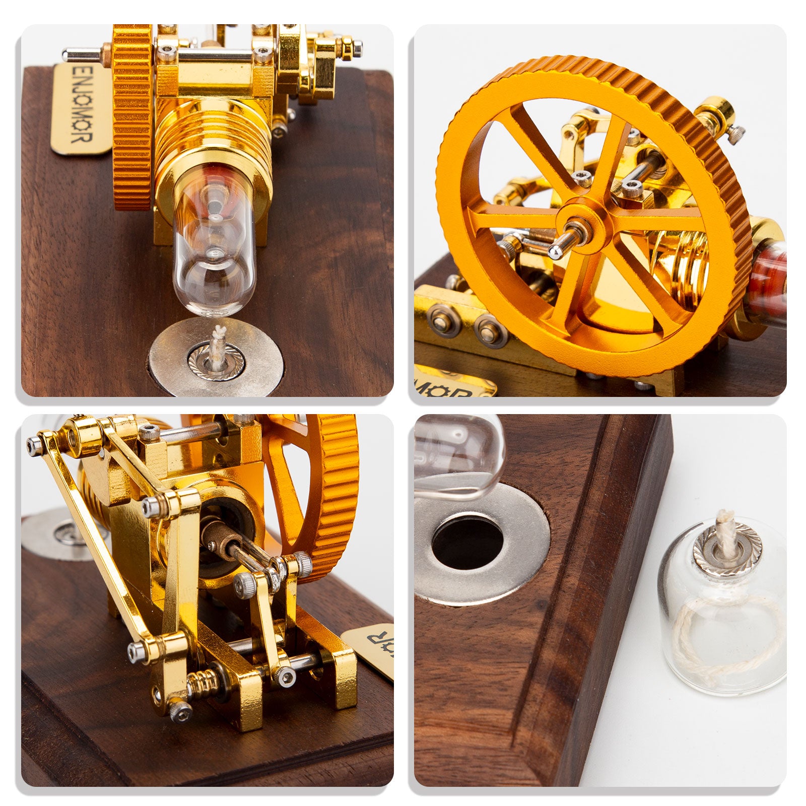 ENJOMOR Mini Gamma Hot Air Stirling Engine Model Gold Plated Physics Gift