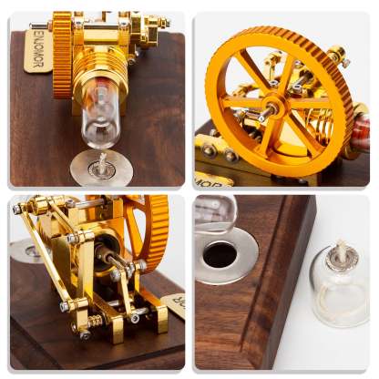 ENJOMOR Mini Gamma Hot Air Stirling Engine Model Gold Plated Physics Gift