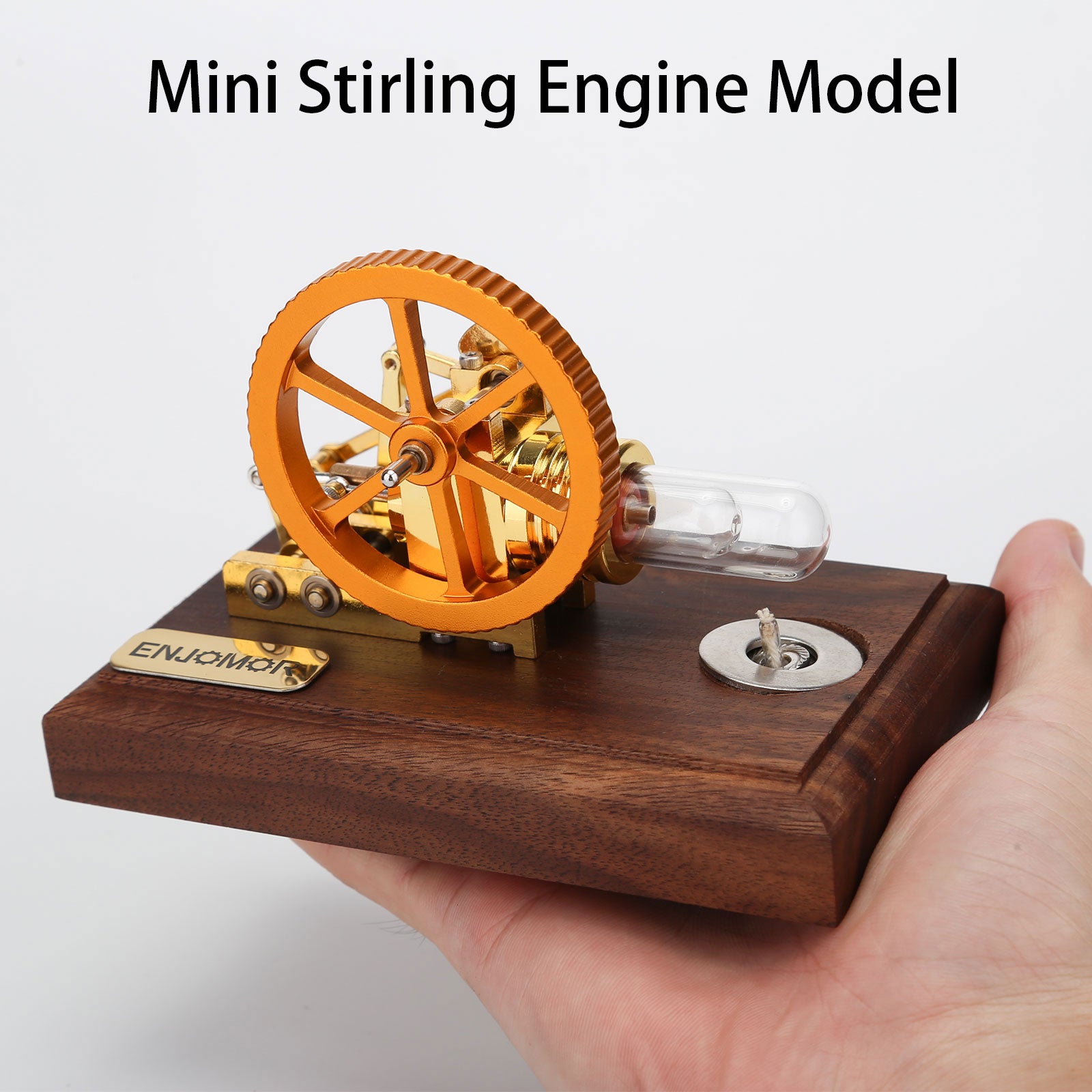 ENJOMOR Mini Gamma Hot Air Stirling Engine Model Gold Plated Physics Gift