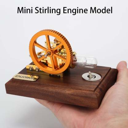 ENJOMOR Mini Gamma Hot Air Stirling Engine Model Gold Plated Physics Gift
