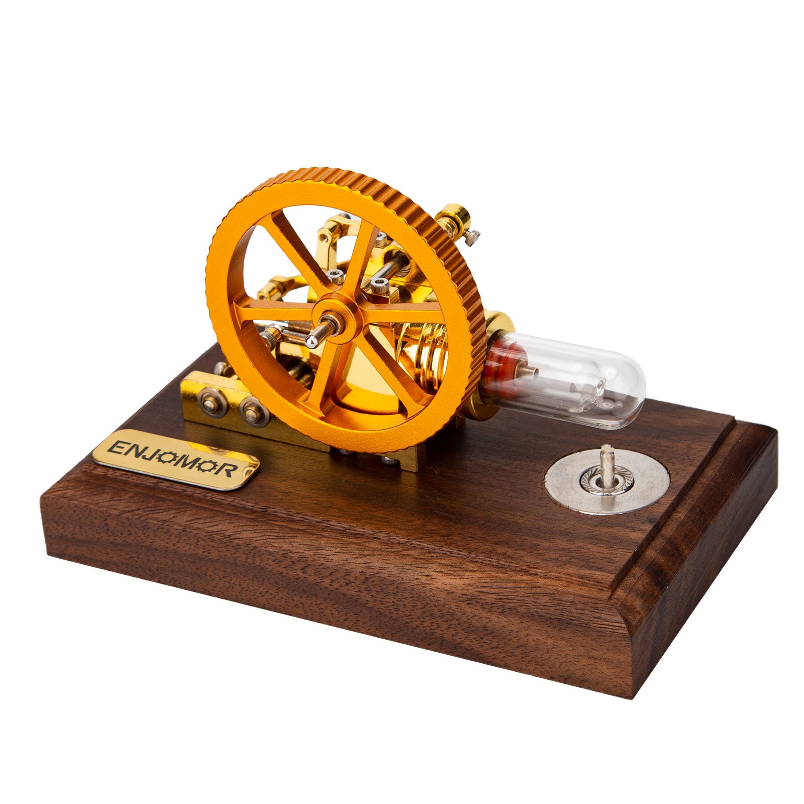 ENJOMOR Mini Gamma Hot Air Stirling Engine Model Gold Plated Physics Gift