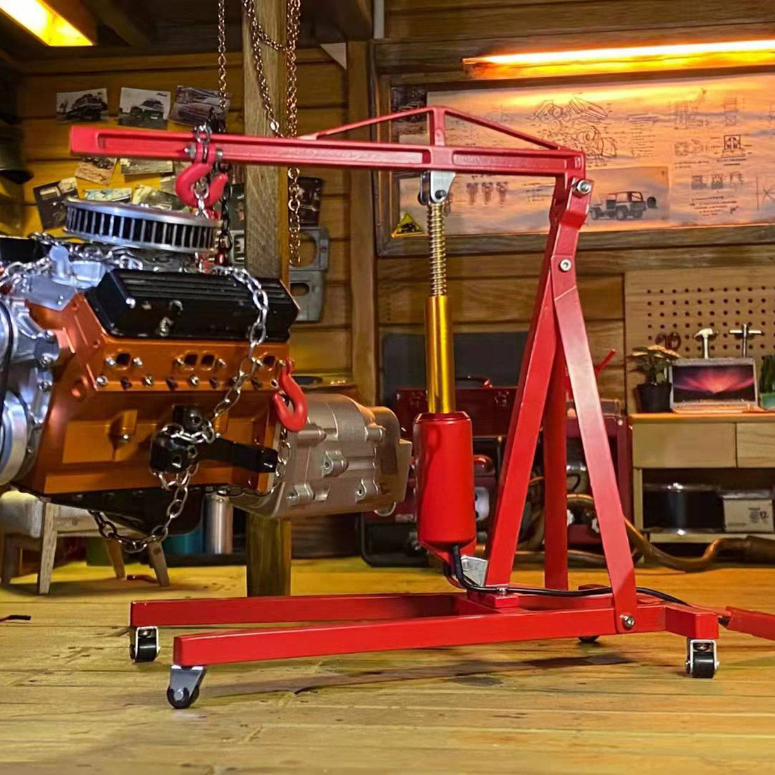 Electric Metal 1/10 Scale RC Engine Hoist & Jack Stand Garage Accessory 5-12V
