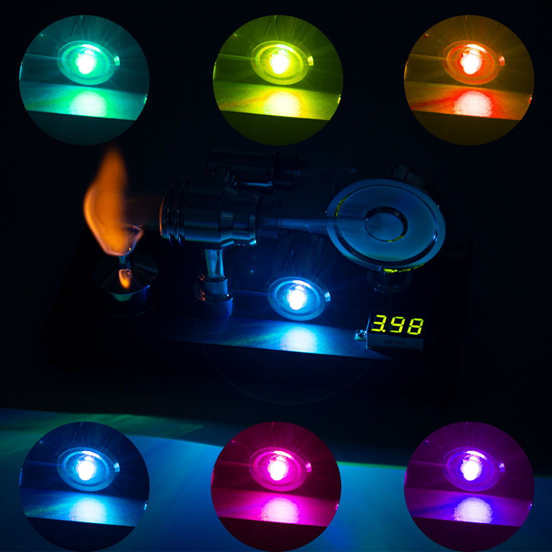 Enjomor Gamma Stirling Engine Generator Model with Voltmeter & LED Light Physics Experiment Toy
