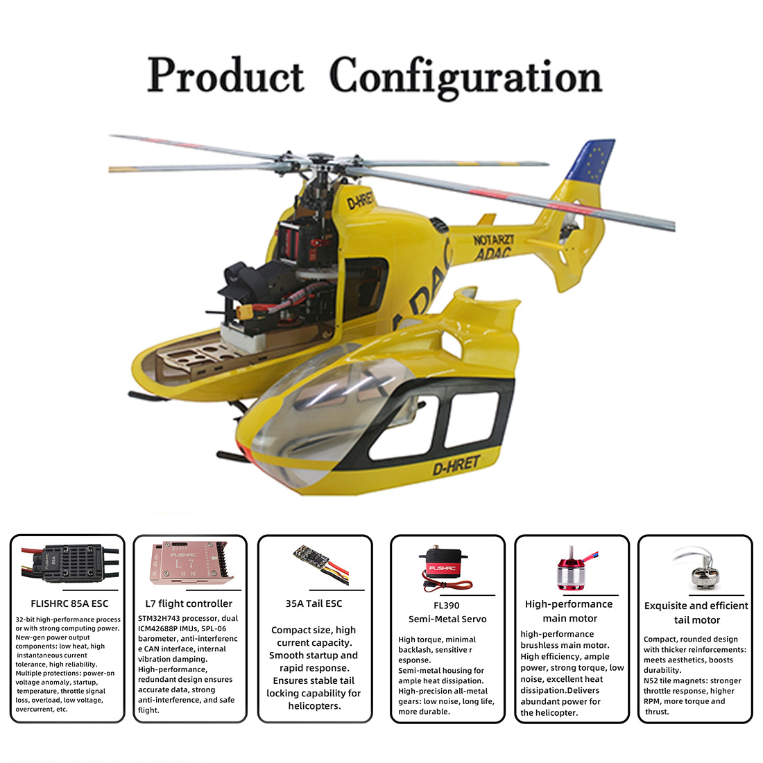 FLISHRC FL500 EC135 500-Class Scale RC Helicopter RTF with GPS & Fenestron Tail