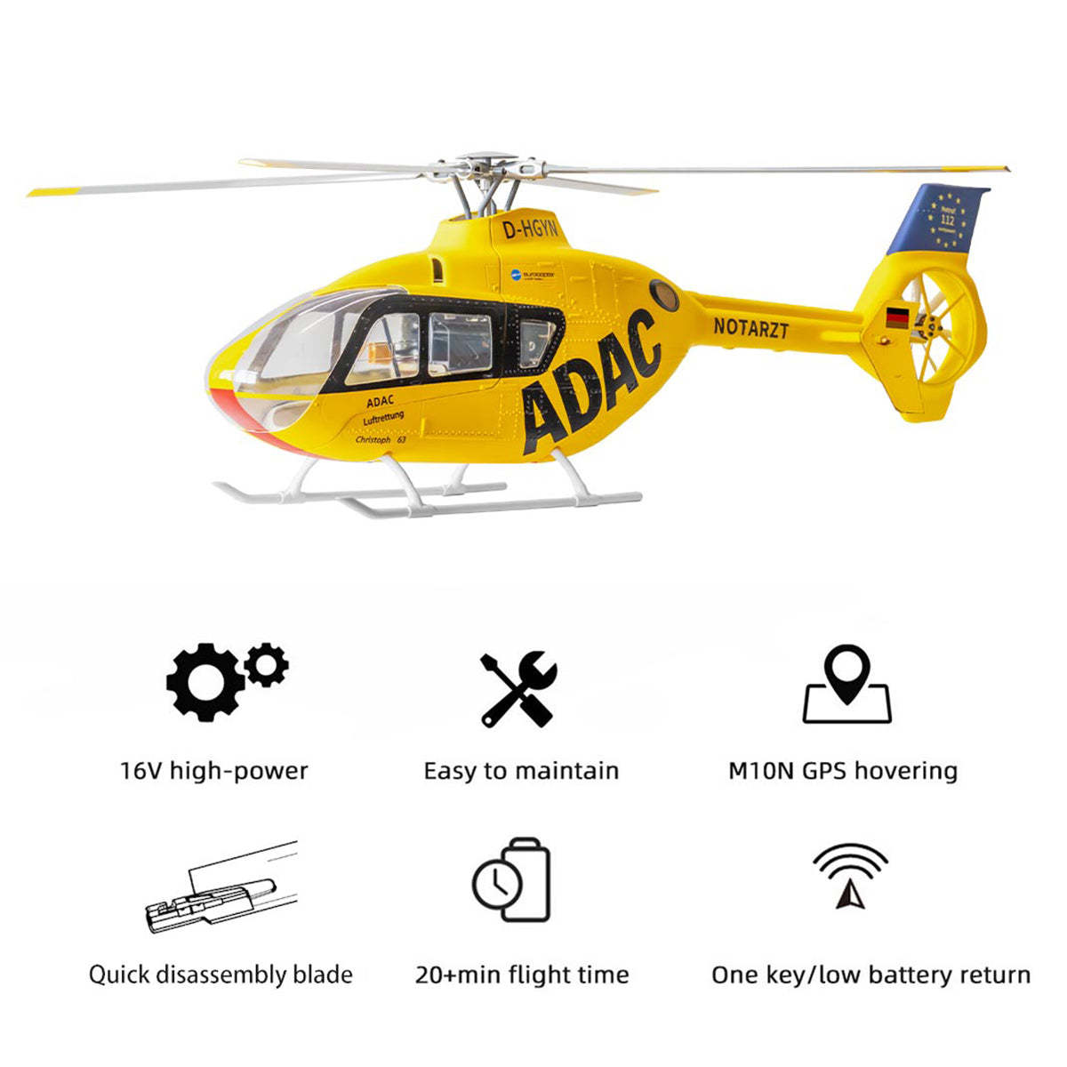 FLYWING EC135 470-Class GPS Scale RC Helicopter RTF with H1 Flight Controller & One-Key Inverted Flight