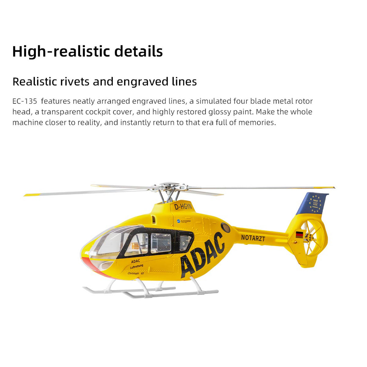 FLYWING EC135 470-Class GPS Scale RC Helicopter RTF with H1 Flight Controller & One-Key Inverted Flight
