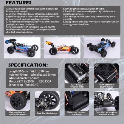 FS Racing 1:8 Scale 4WD High Speed Brushless RC Buggy RTR All-Terrain Off-Road Car