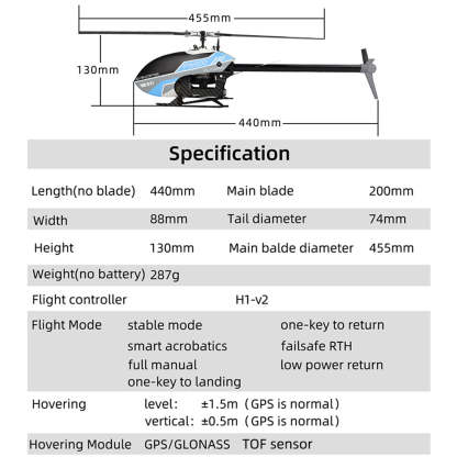 FW200 6CH GPS Direct Drive Brushless 3D RC Helicopter RTF with Optical Flow