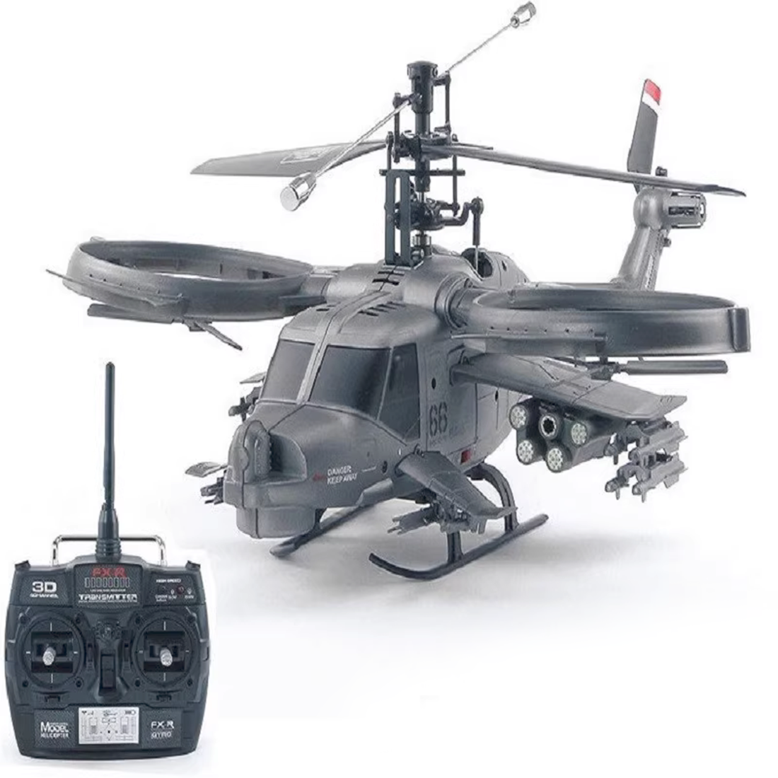 FX066 4CH RC Apache Attack Helicopter Single Rotor RTF with 7.4V Battery