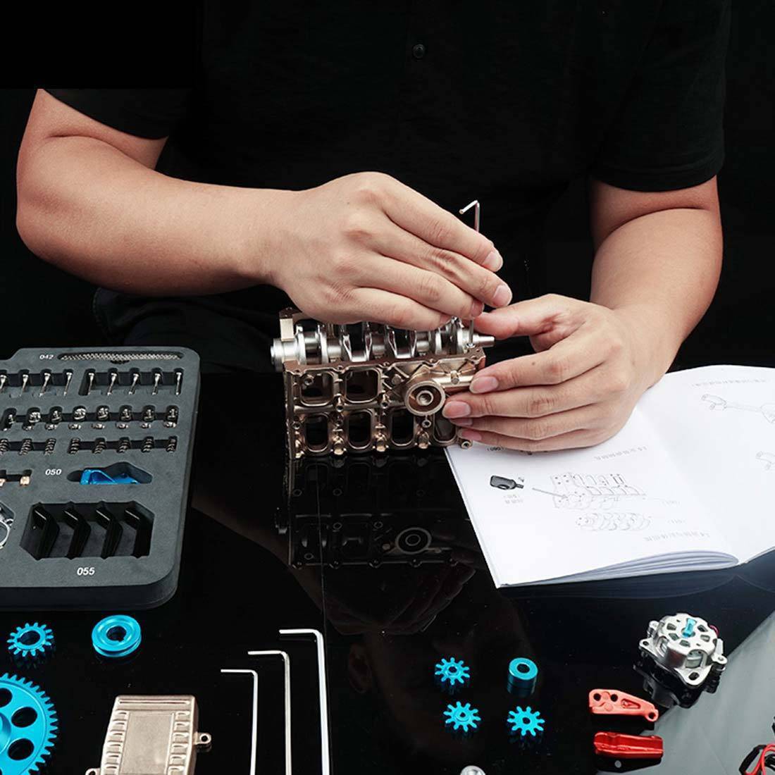 Full Metal 4-Cylinder Car Engine Assembly Kit Electric Motor Model Desk Toy Gift-helloworld7