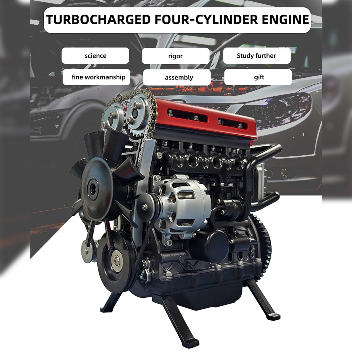 Full Metal 4-Cylinder Car Engine Assembly Kit Electric Motor Model Desk Toy Gift-helloworld7