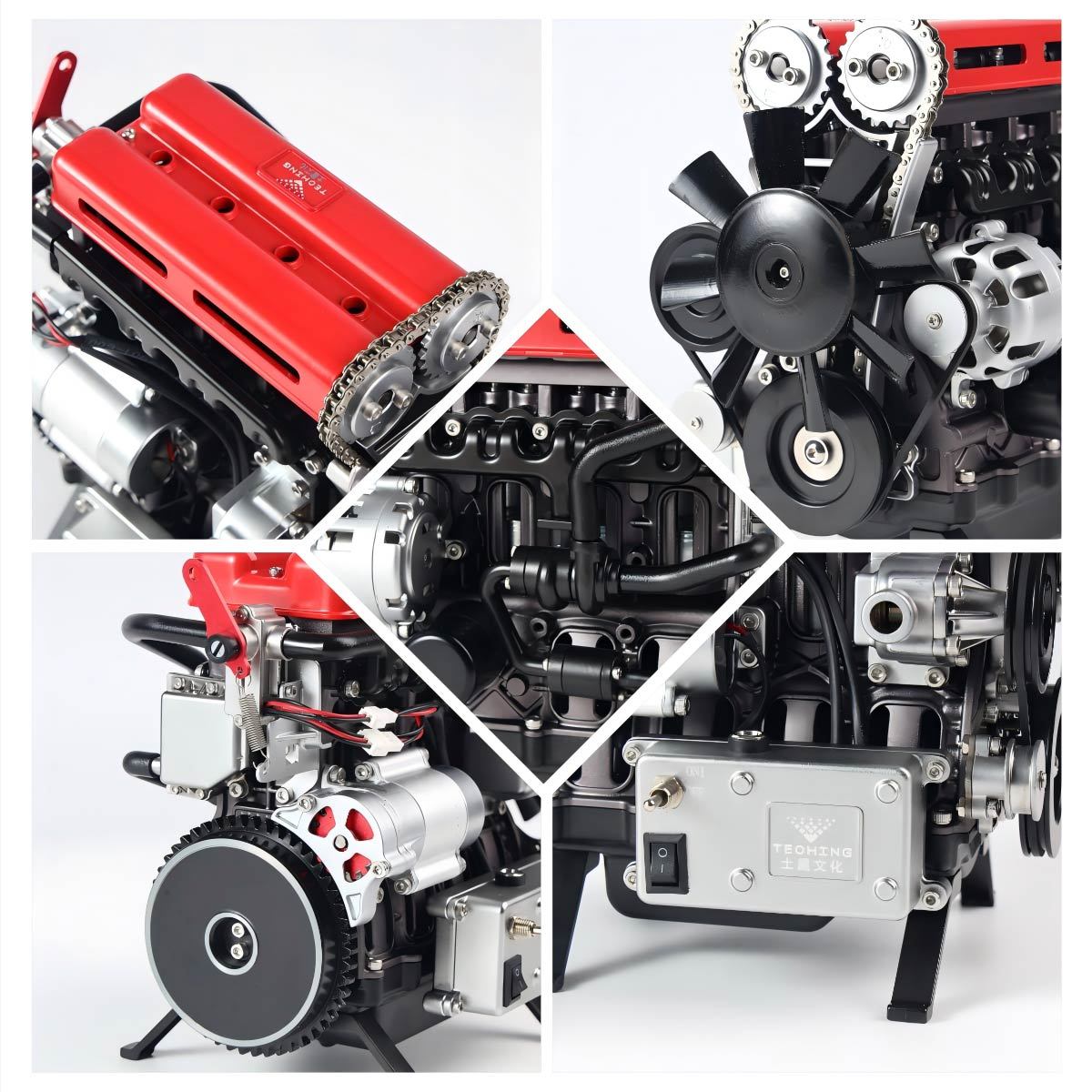 Full Metal 4-Cylinder Car Engine Assembly Kit Electric Motor Model Desk Toy Gift-helloworld7