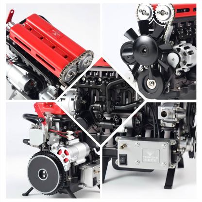 Full Metal 4-Cylinder Car Engine Assembly Kit Electric Motor Model Desk Toy Gift-helloworld7