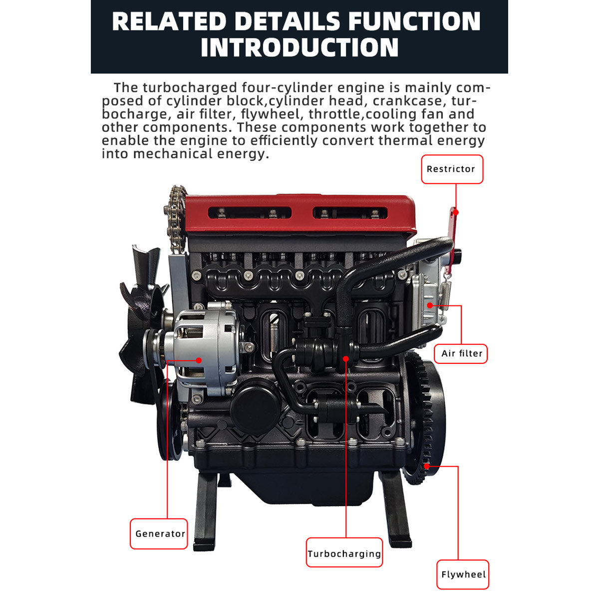 Full Metal 4-Cylinder Car Engine Assembly Kit Electric Motor Model Desk Toy Gift-helloworld7