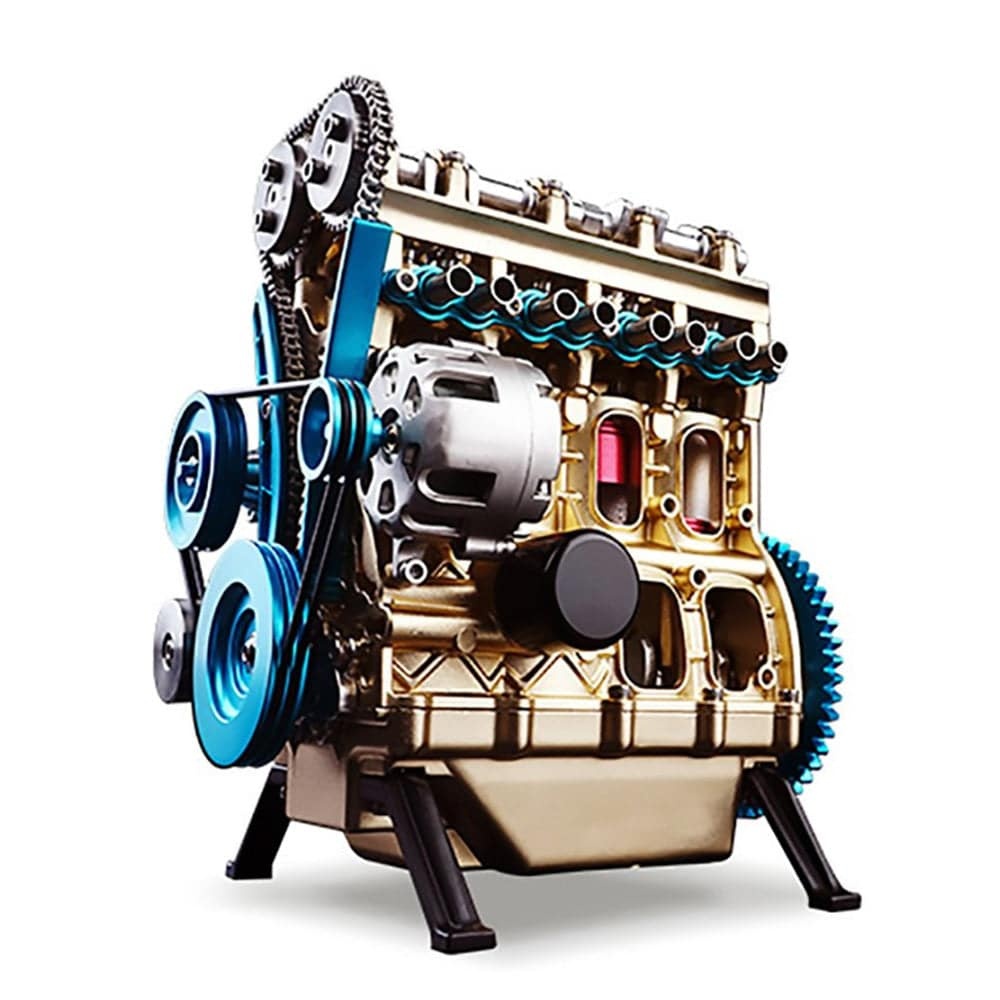 Full Metal 4-Cylinder Car Engine Assembly Kit Electric Motor Model Desk Toy Gift-helloworld7