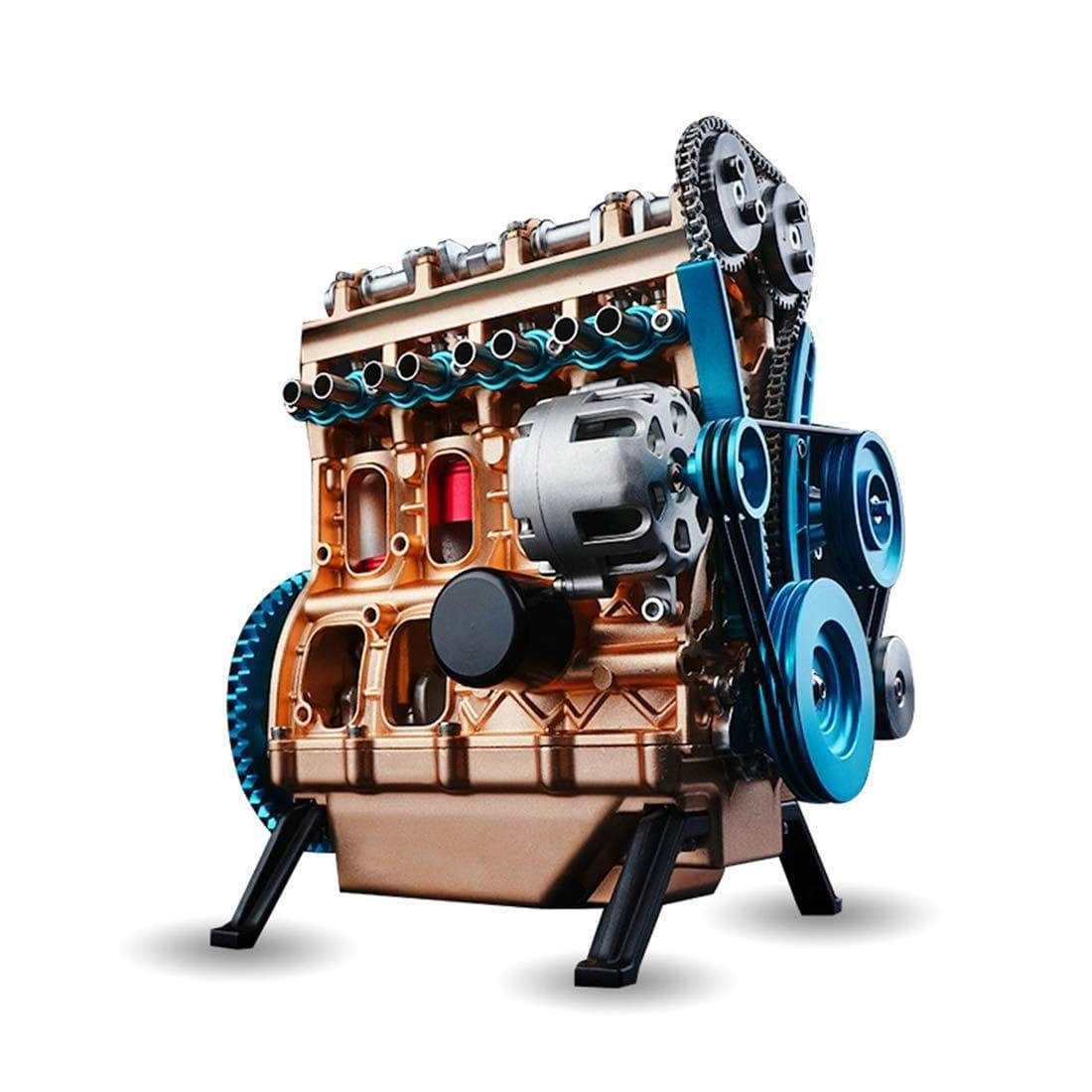 Full Metal 4-Cylinder Car Engine Assembly Kit Electric Motor Model Desk Toy Gift-helloworld7