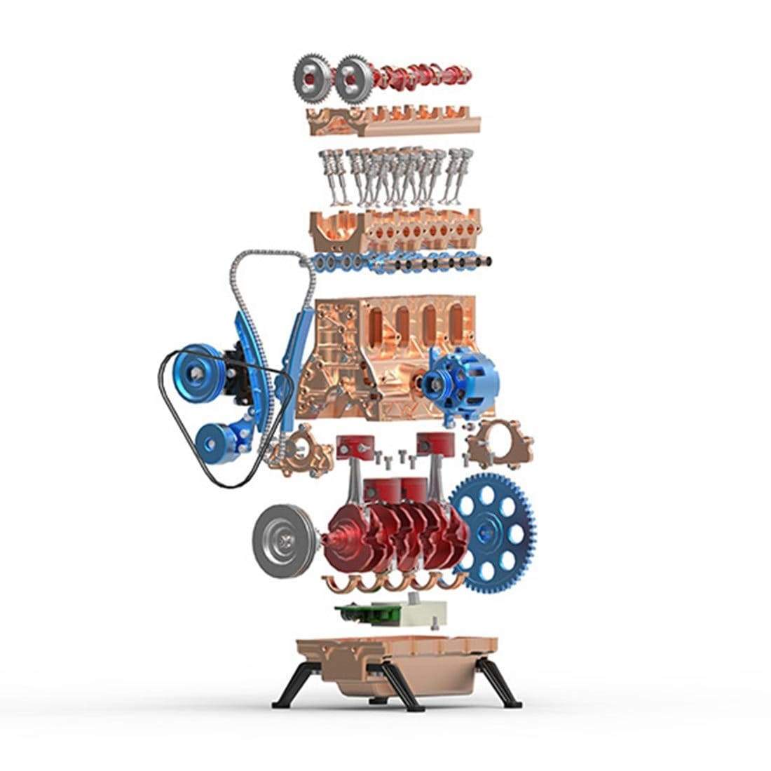 Full Metal 4-Cylinder Car Engine Assembly Kit Electric Motor Model Desk Toy Gift-helloworld7