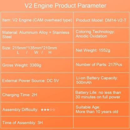Full Metal V2 Double Cylinder Engine Model Assembly Kit Electric DIY Gift