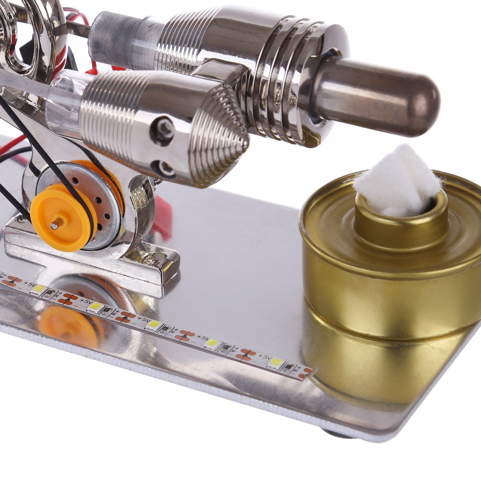 Gamma Type Stirling Engine Generator Model with LED Light & Fan Physics Science Kit