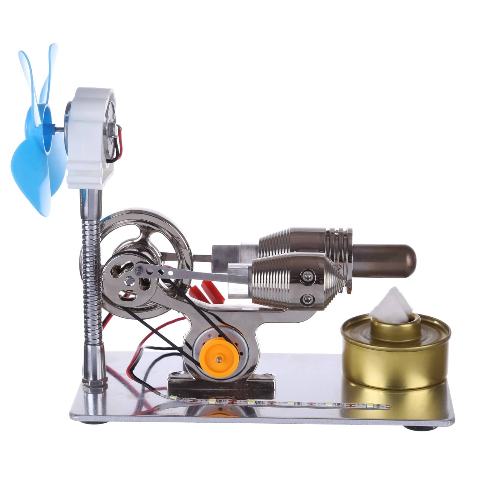 Gamma Type Stirling Engine Generator Model with LED Light & Fan Physics Science Kit
