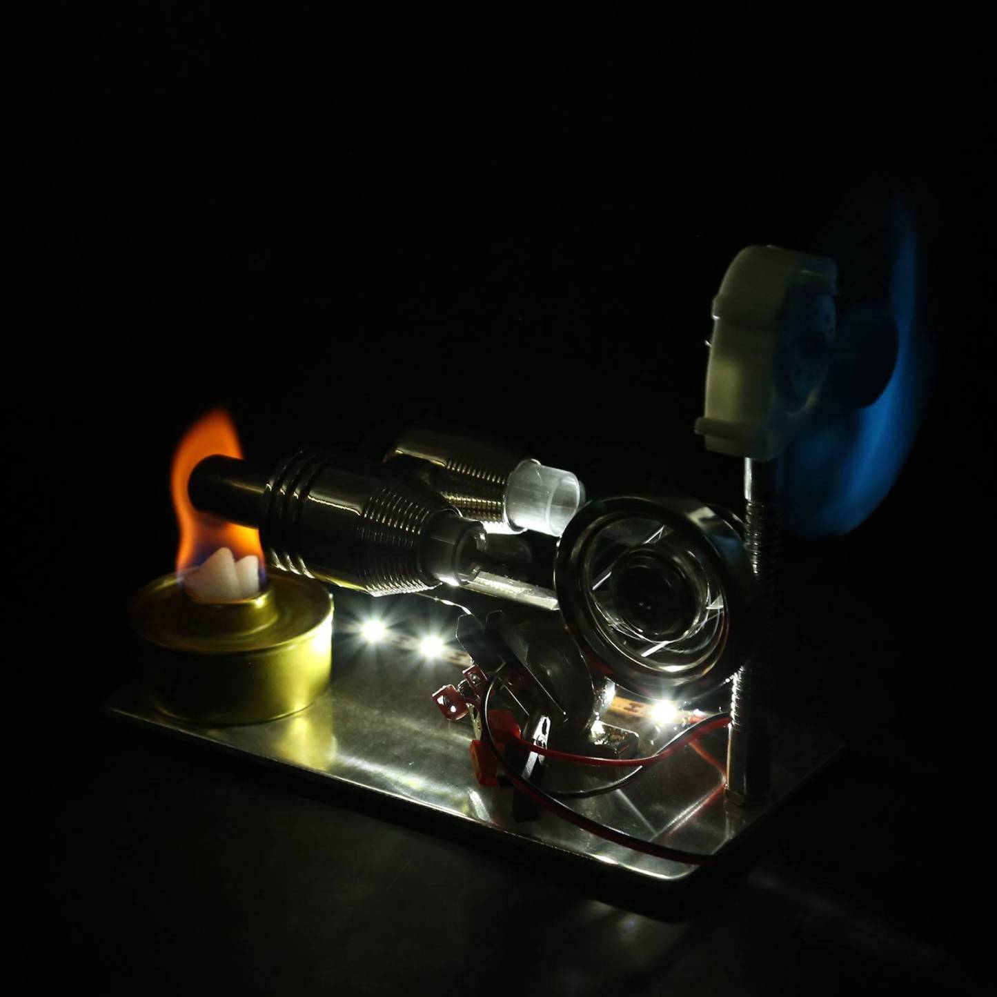 Gamma Type Stirling Engine Generator Model with LED Light & Fan Physics Science Kit