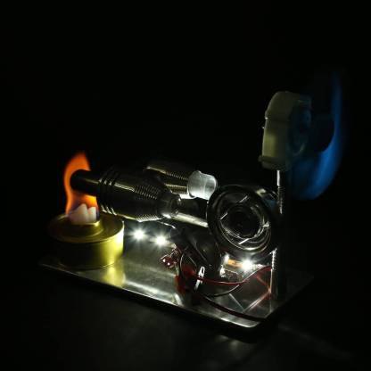 Gamma Type Stirling Engine Generator Model with LED Light & Fan Physics Science Kit