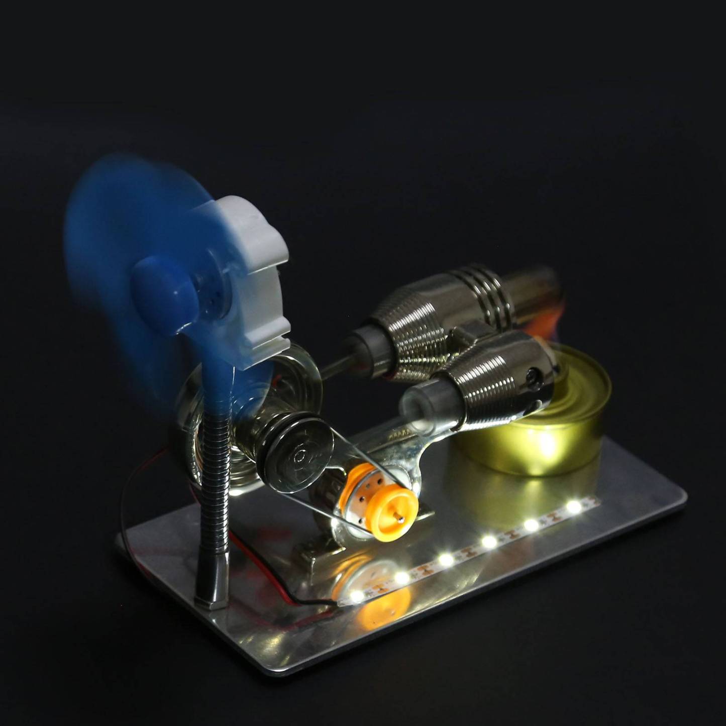 Gamma Type Stirling Engine Generator Model with LED Light & Fan Physics Science Kit