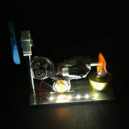 Gamma Type Stirling Engine Generator Model with LED Light & Fan Physics Science Kit