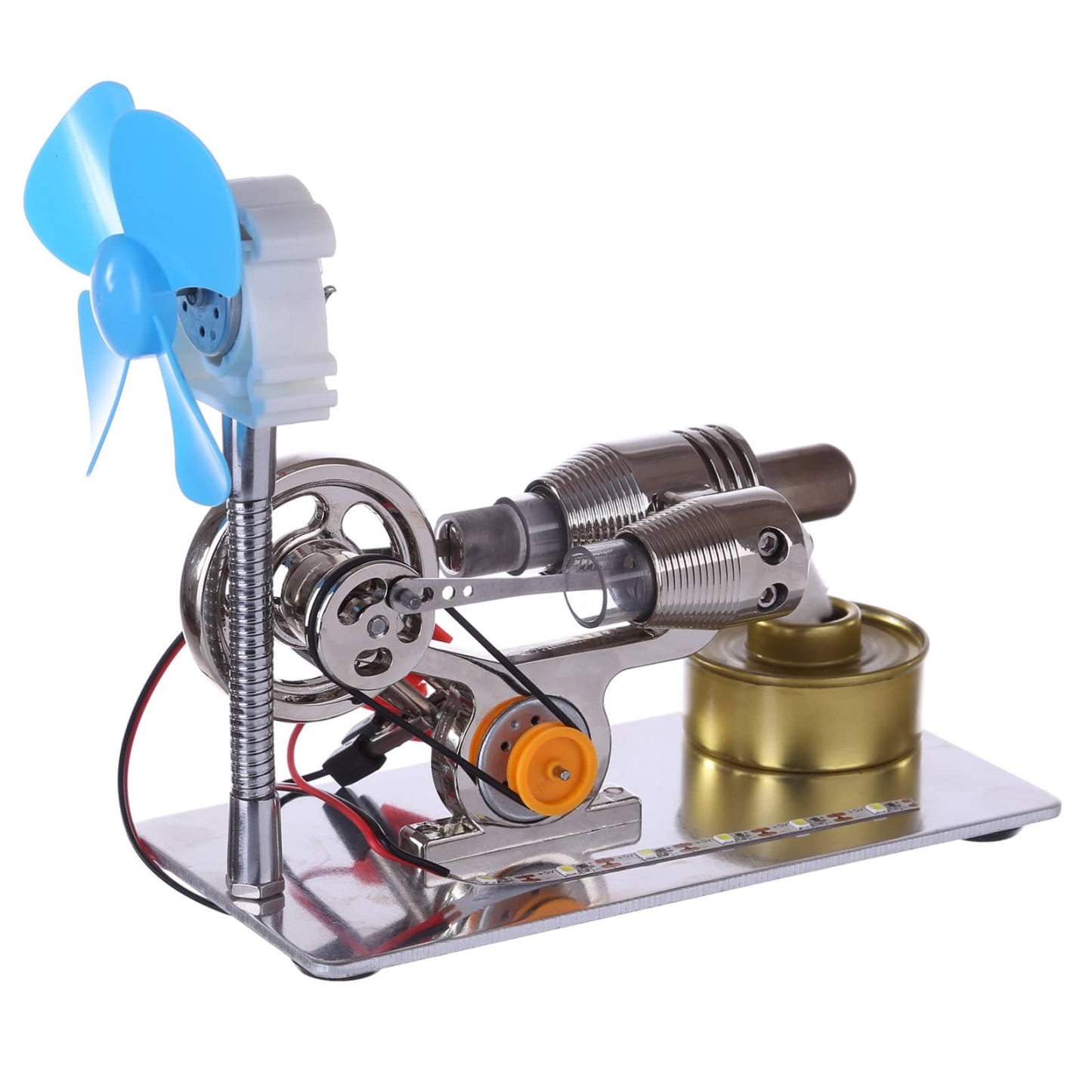 Gamma Type Stirling Engine Generator Model with LED Light & Fan Physics Science Kit