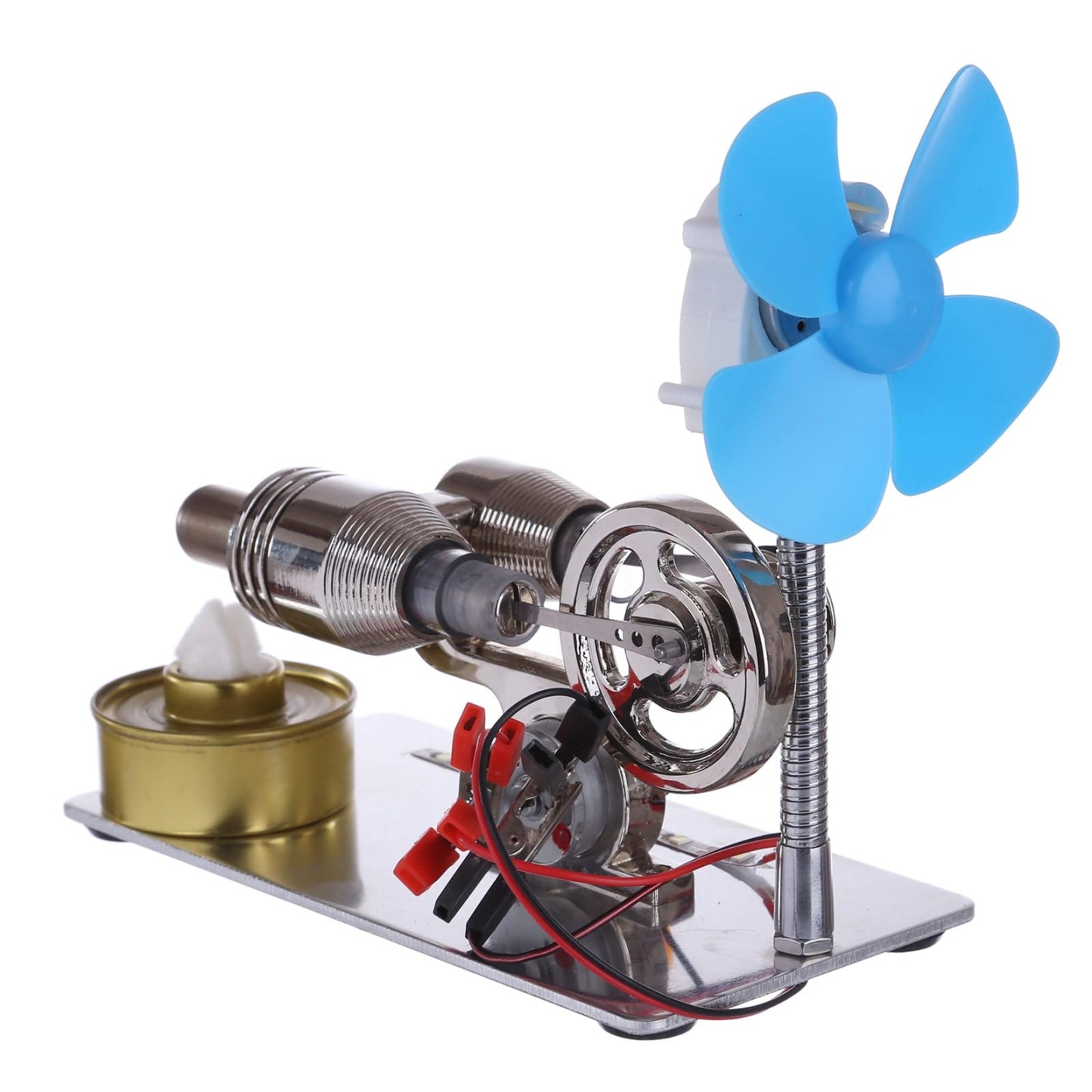 Gamma Type Stirling Engine Generator Model with LED Light & Fan Physics Science Kit