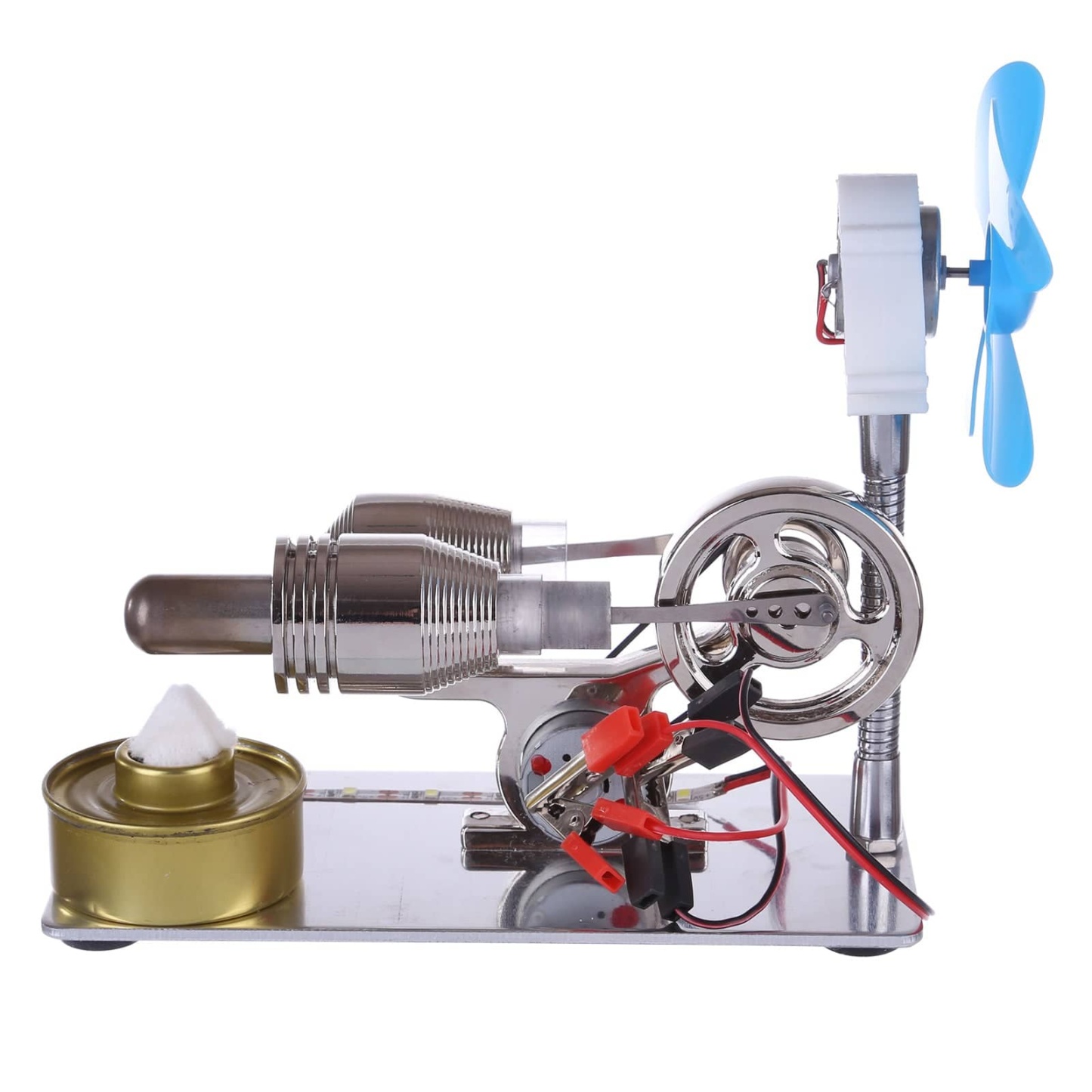 Gamma Type Stirling Engine Generator Model with LED Light & Fan Physics Science Kit