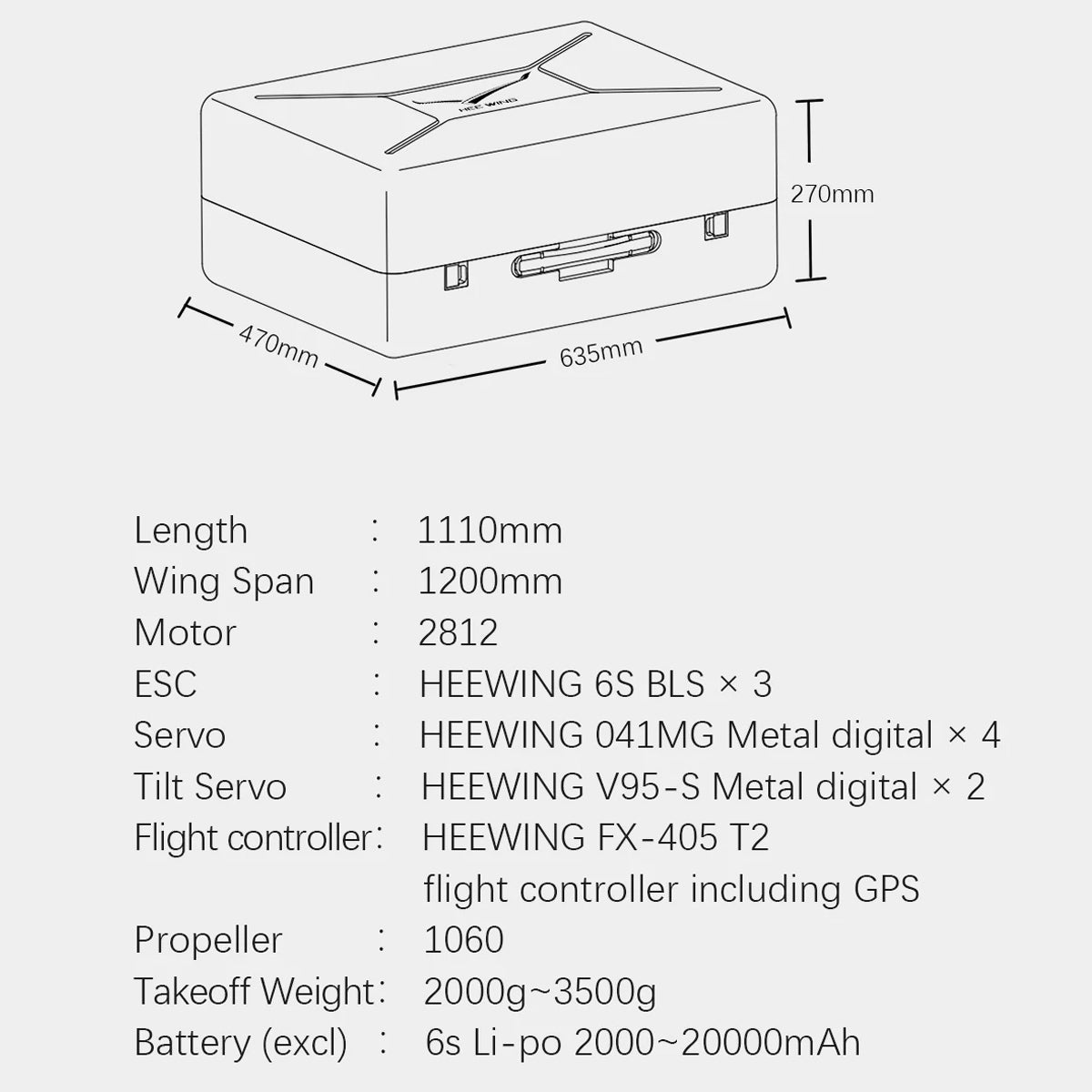 HEEWING Cruza T2 VTOL FPV RC Plane RTF 1200mm Wingspan FX-405 Flight Controller