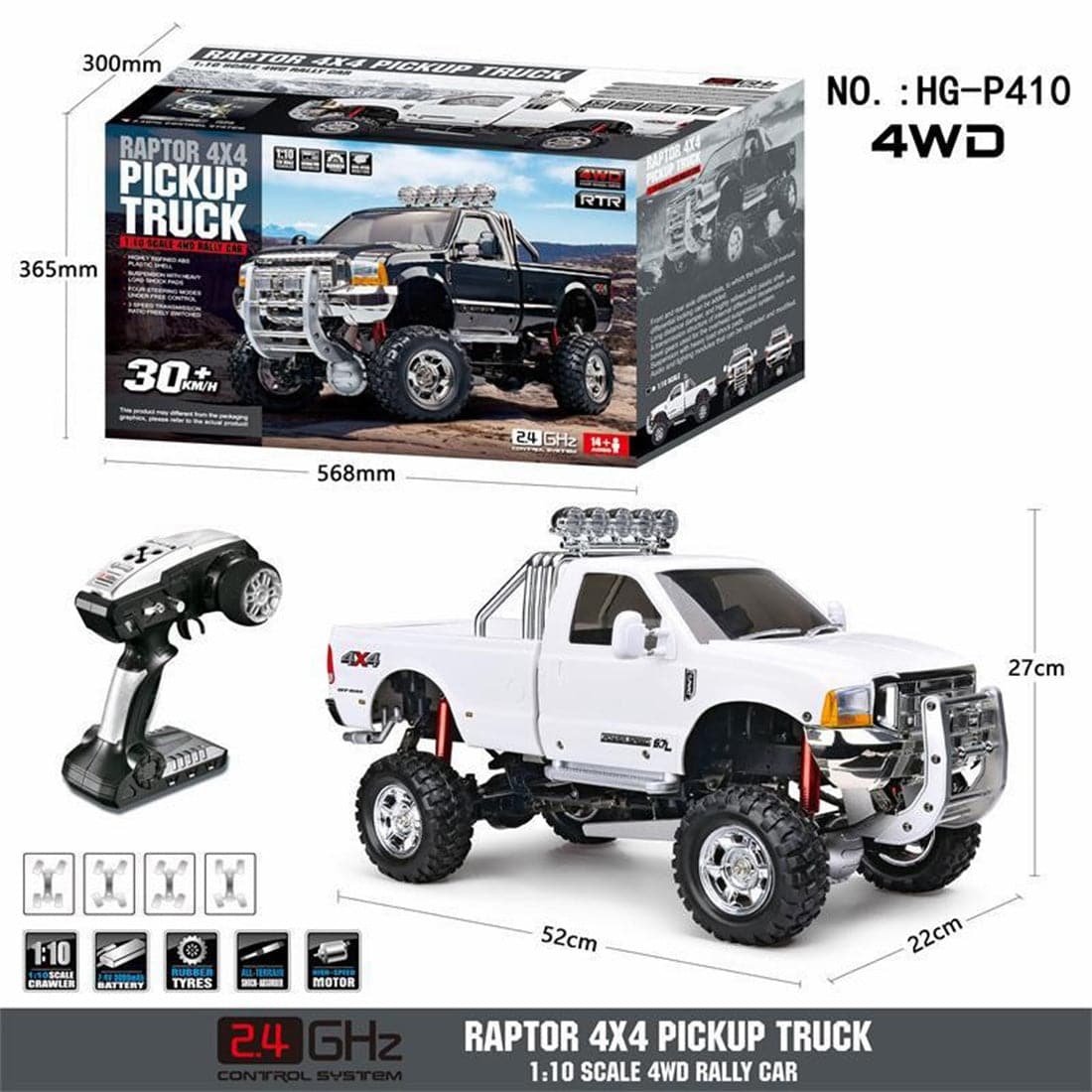 HG-P410 1/10 Scale 4WD Electric RC Pickup Truck 30km/h with Diff Locks RTR