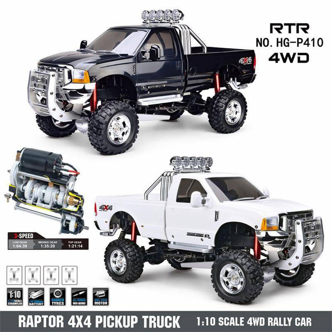 HG-P410 1/10 Scale 4WD Electric RC Pickup Truck 30km/h with Diff Locks RTR