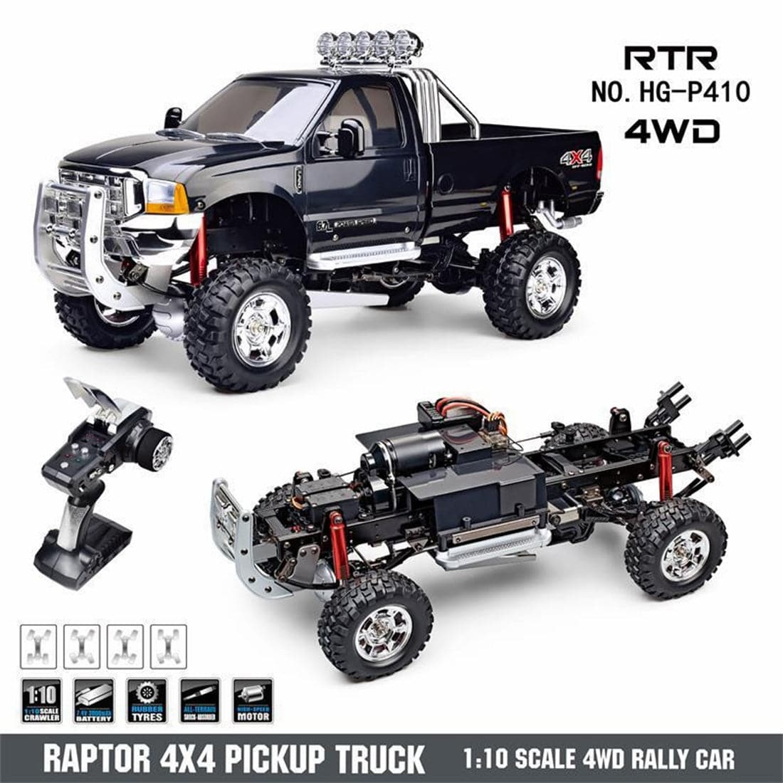 HG-P410 1/10 Scale 4WD Electric RC Pickup Truck 30km/h with Diff Locks RTR