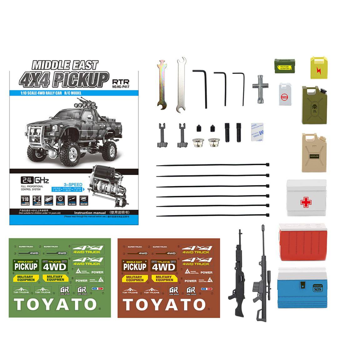 HG-P417 1/10 Scale 4WD Middle East Military Pickup Truck RC Crawler with 3-Speed Transmission