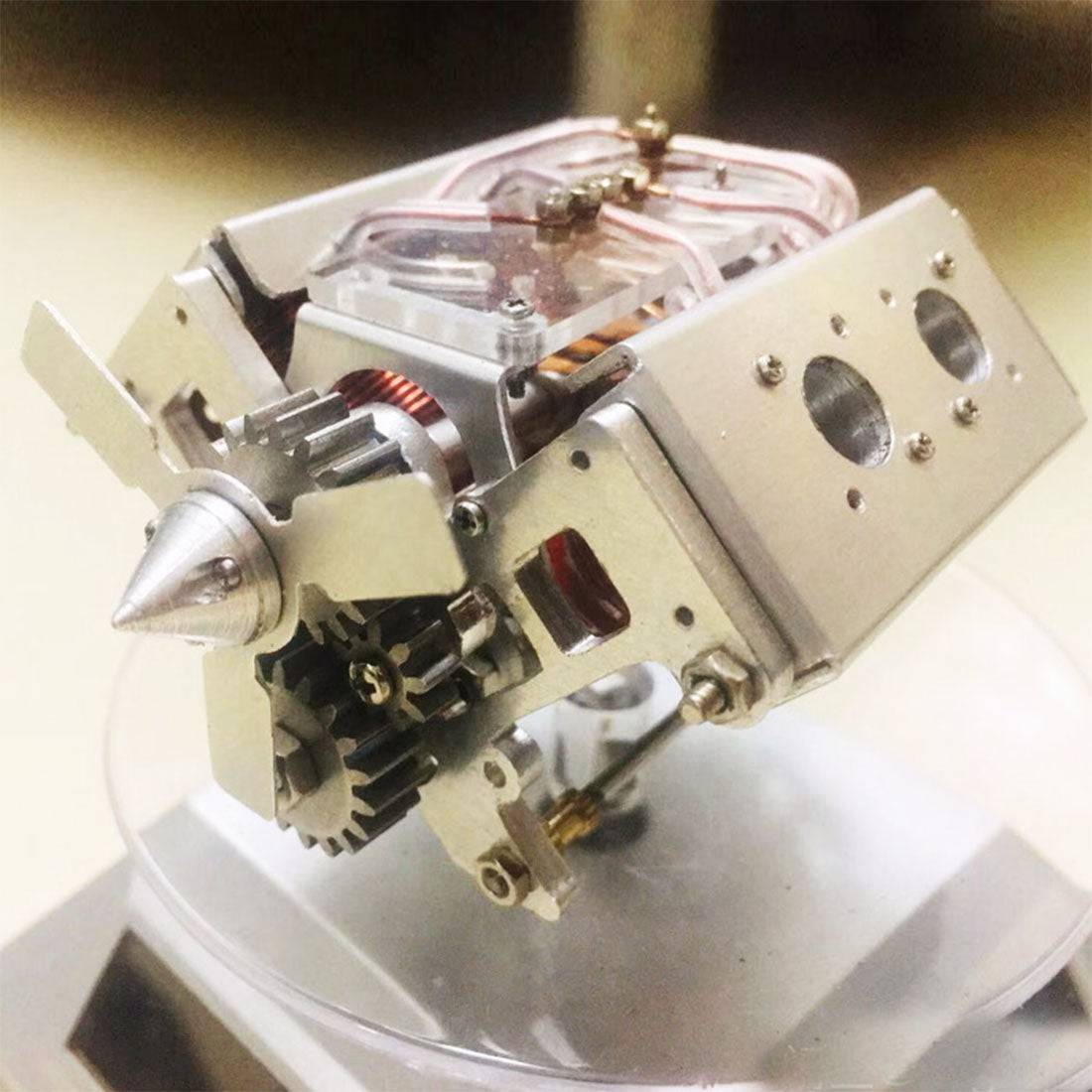 Handcrafted Metal V4 Electromagnetic Engine Model Solenoid Motor for RC & Desk Decor