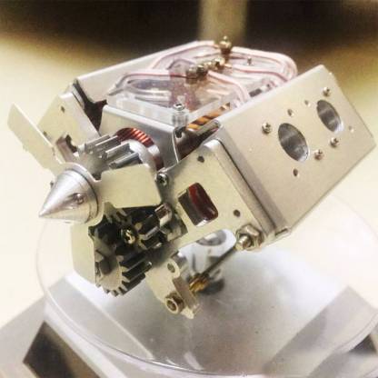 Handcrafted Metal V4 Electromagnetic Engine Model Solenoid Motor for RC & Desk Decor