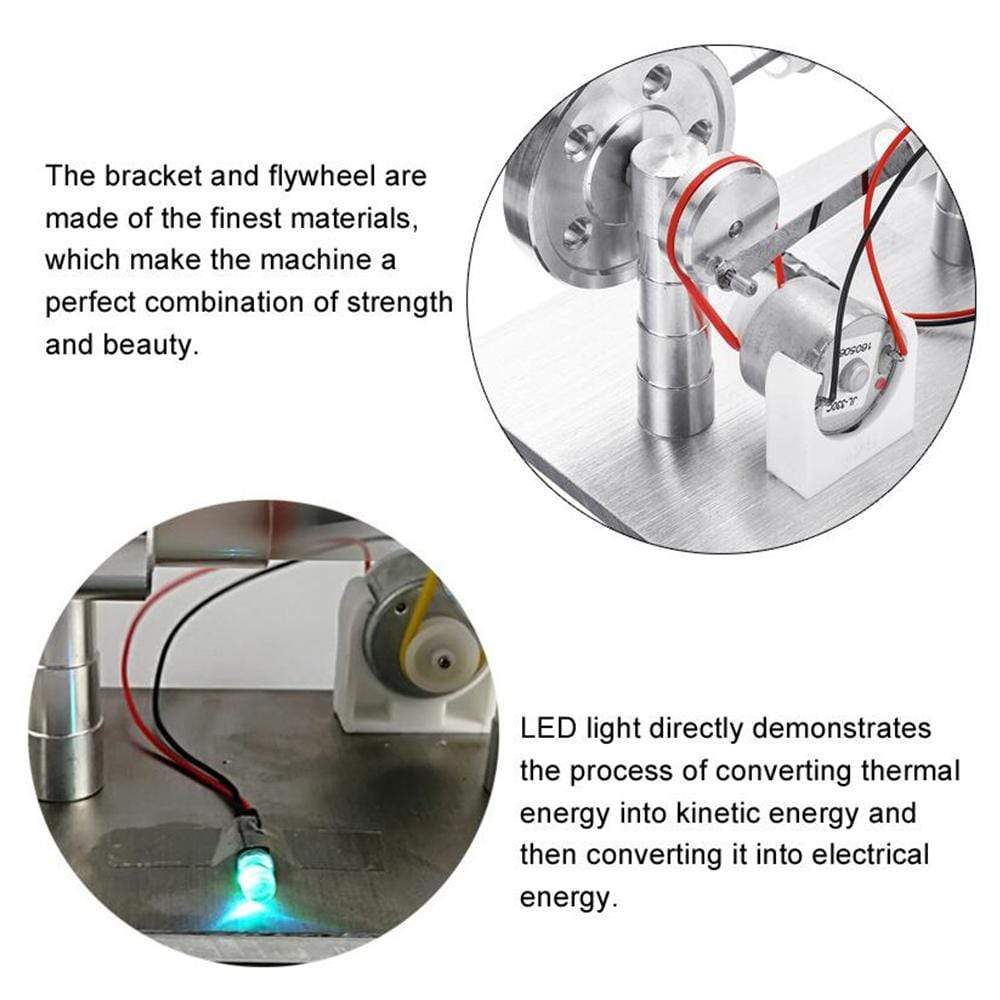 Hot Air Stirling Engine Generator Model with LED Light Physics Science Gift