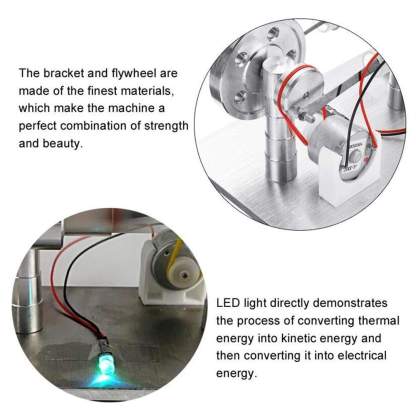 Hot Air Stirling Engine Generator Model with LED Light Physics Science Gift
