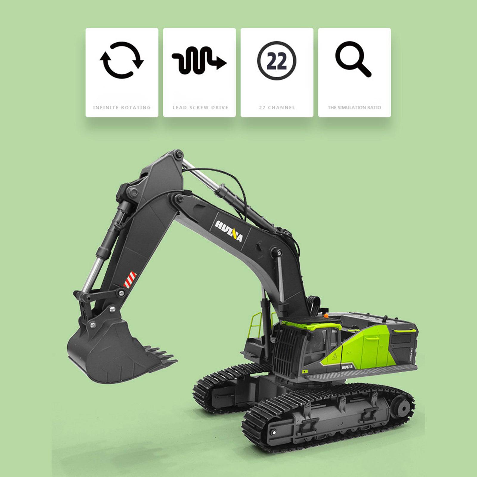 Huina 4-in-1 1/14 Scale 22CH RC Excavator with Metal Attachments RTR Construction Vehicle