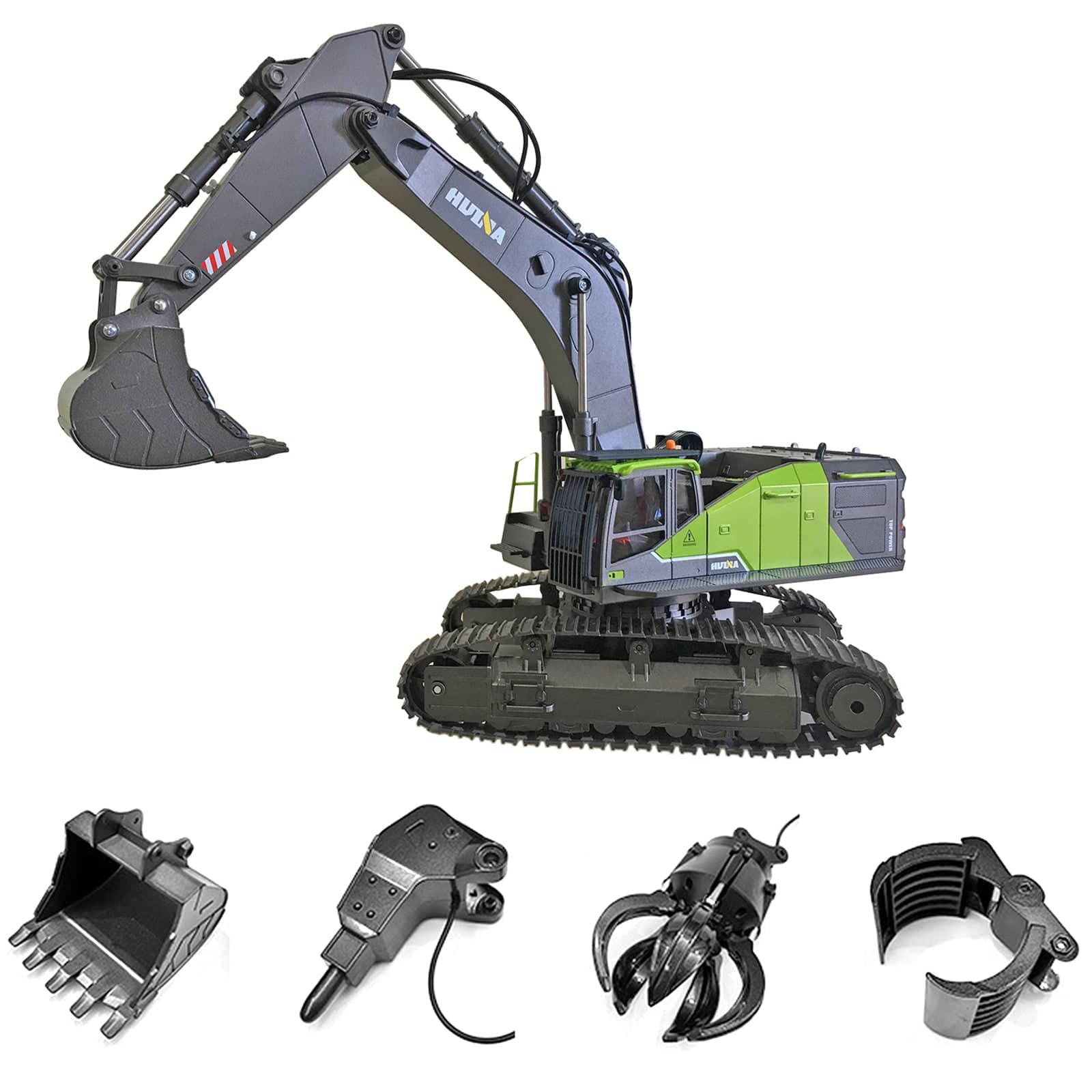 Huina 4-in-1 1/14 Scale 22CH RC Excavator with Metal Attachments RTR Construction Vehicle